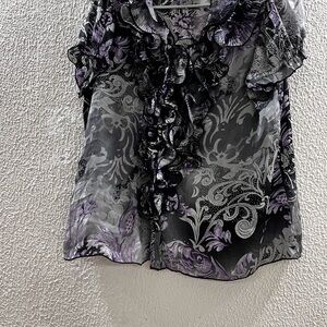 dressbarn Black and Purple Patterned Blouse